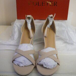 Coleter Women's Nude Taupe 3" Chunky Heel Strappy Open Almond Toe Sandal-Siz 8.5